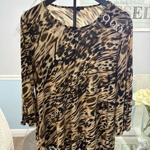 Ava & Grace Brown Animal Print Blouse